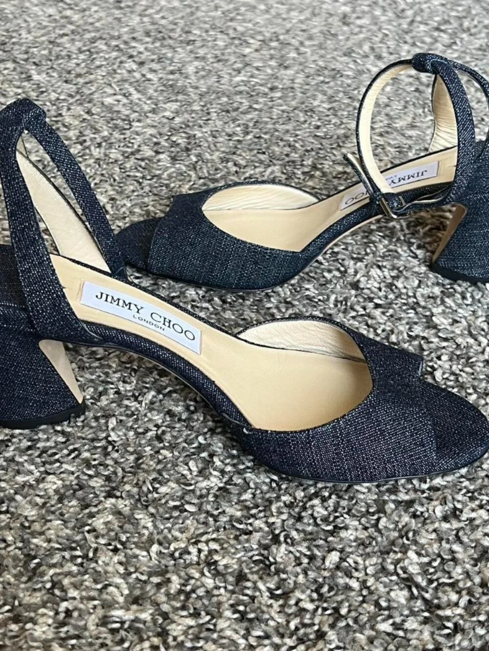 Jimmy Choo Miranda 65 Navy Denim Heels 38/US 7.5 Dainty Luxury Bridesmaid Chic - Picture 3 of 7